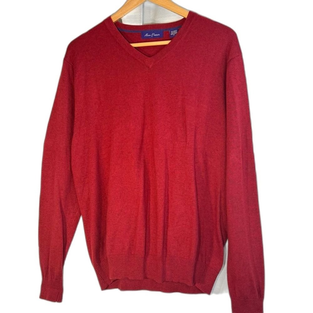 Alan Flusser Men's Red V Neck Long Sleeve Sweater Size S Cotton Blend